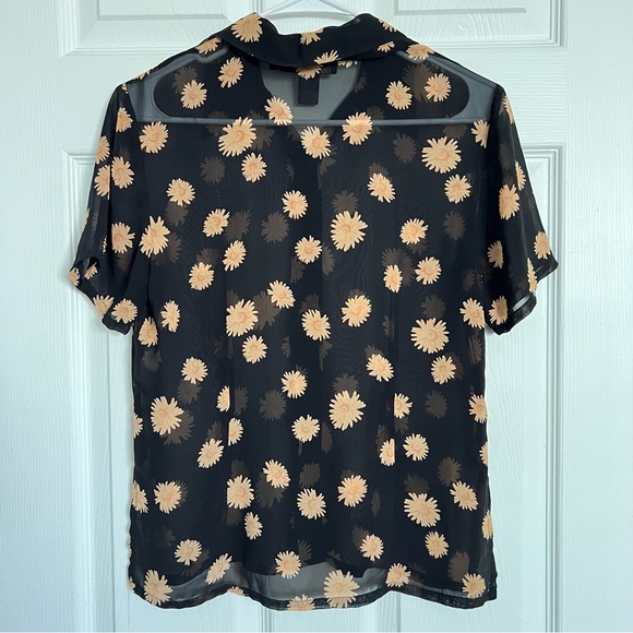 British India | Button Down Black Floral Sheer Top - Picture 3 of 6